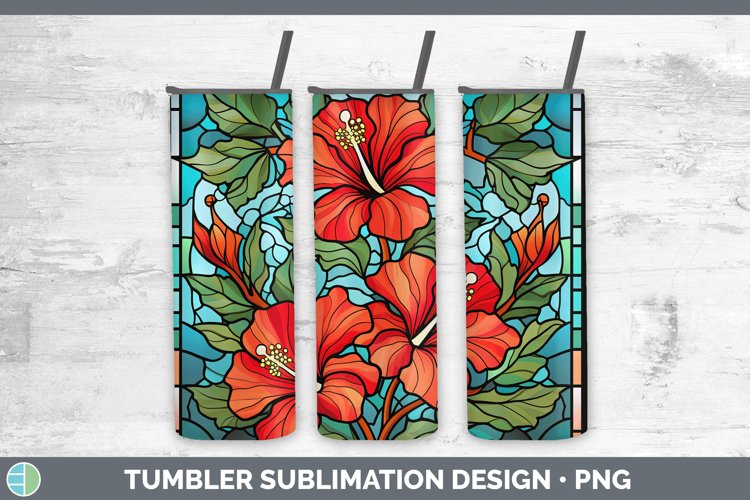 Stained Glass Hibiscus Tumbler Sublimation 20 oz Skinny Tumb