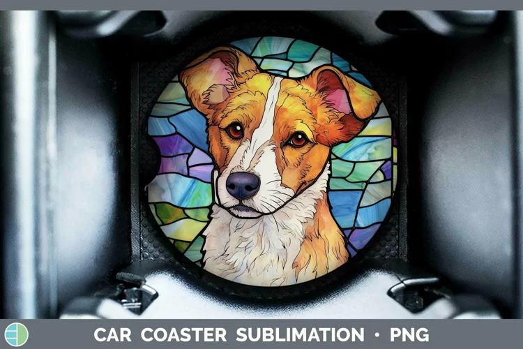 Stained Glass Jack Russell Terrier Car Coaster Sublimation C