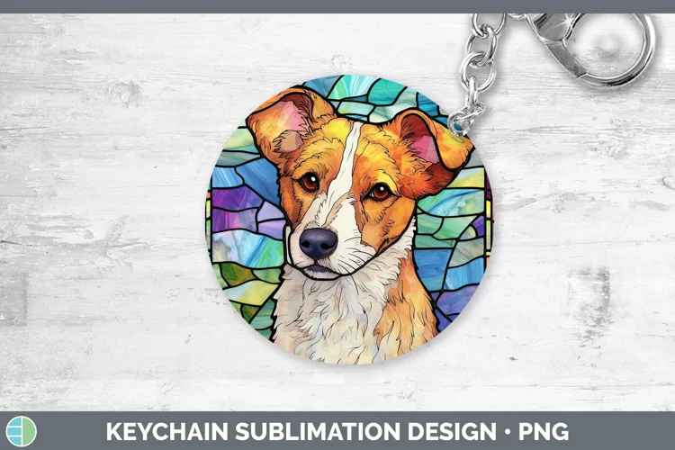 Stained Glass Jack Russell Terrier Keychain Sublimation Keyr