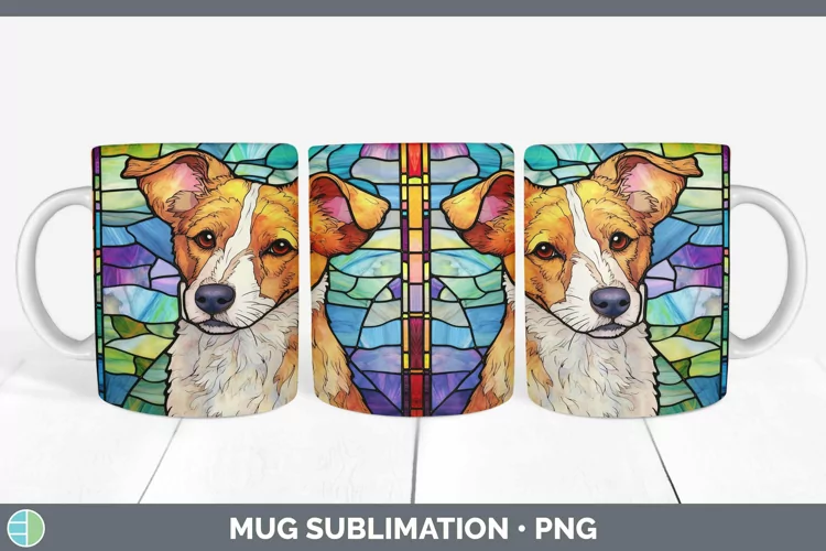 Stained Glass Jack Russell Terrier Mug Wrap Sublimation Coff