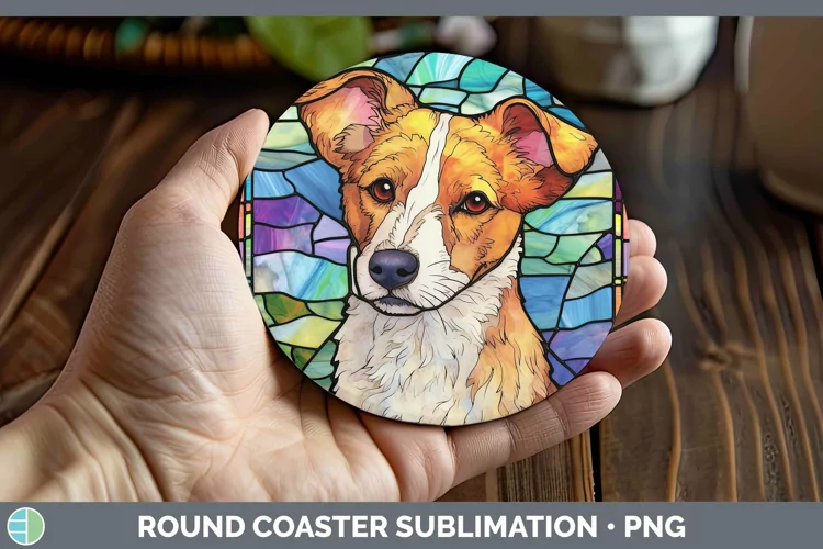 Stained Glass Jack Russell Terrier Round Coaster Sublimation