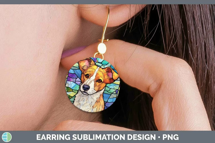 Stained Glass Jack Russell Terrier Round Earrings Sublimatio