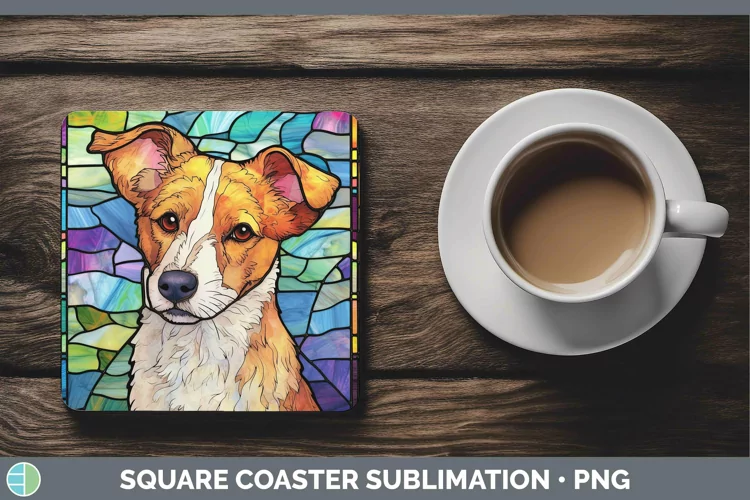 Stained Glass Jack Russell Terrier Square Coaster Sublimatio