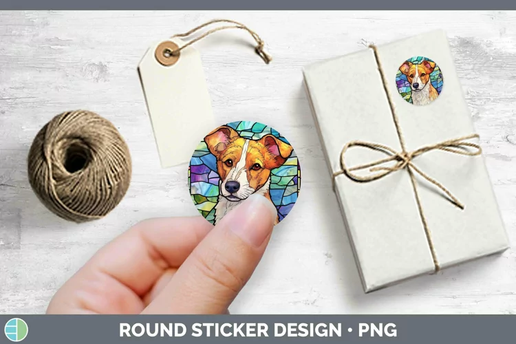 Stained Glass Jack Russell Terrier Stickers | Round Labels D