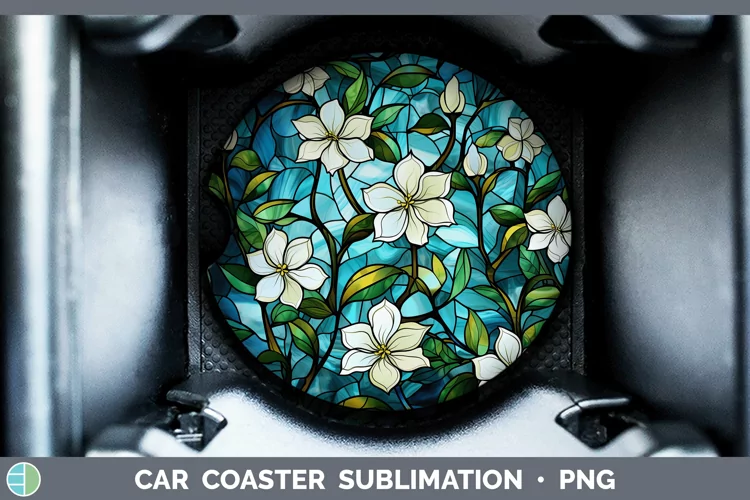 Stained Glass Jasmine Car Coaster Sublimation Coaster Design