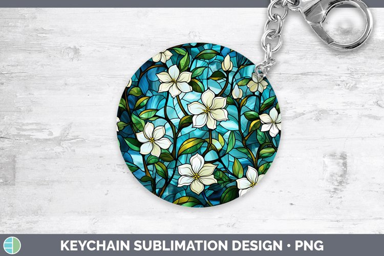 Stained Glass Jasmine Keychain Sublimation Keyring Designs