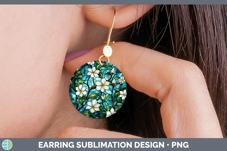Stained Glass Jasmine Round Earrings Sublimation Earrings De