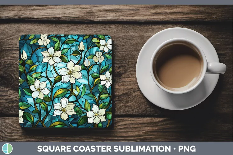 Stained Glass Jasmine Square Coaster Sublimation Coaster Des