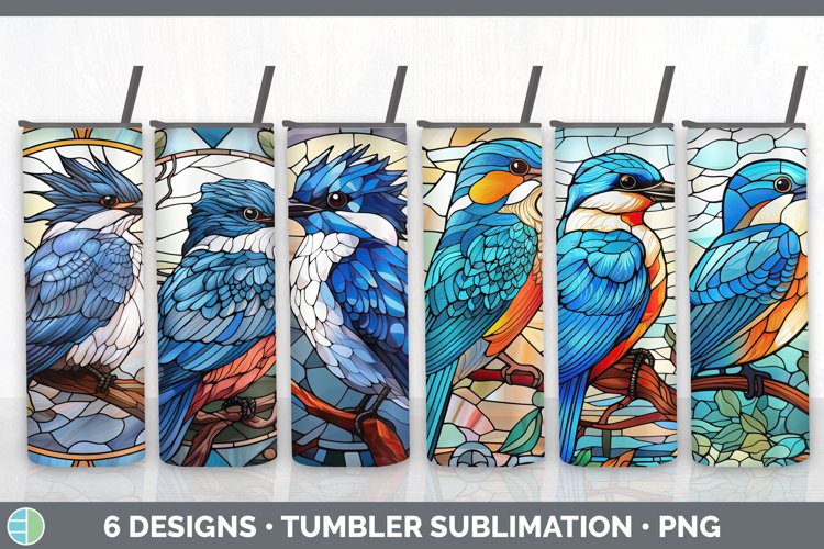 Bundle of six Painted Glass Kingfishers Tumbler designs.