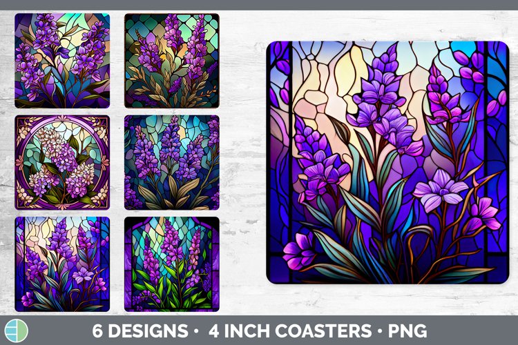 Stained Glass Lavender Flowers Square Coaster | Sublimation