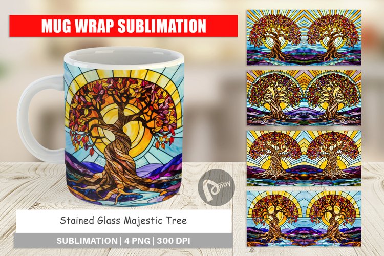 Mug Wrap Design Stained Glass Tree