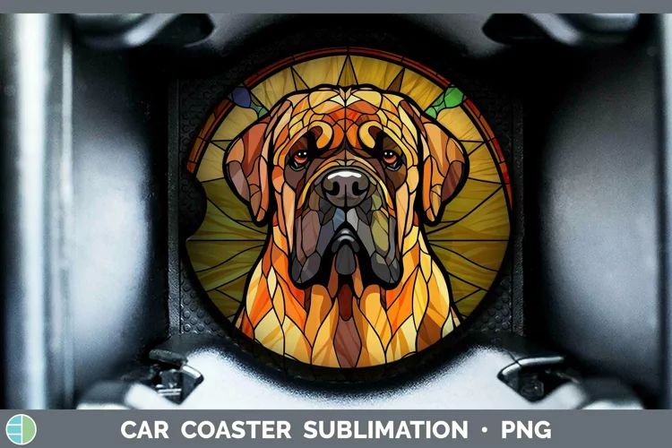 Stained Glass Mastiff Car Coaster Sublimation Coaster Design