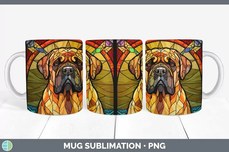Stained Glass Mastiff Mug Wrap Sublimation Coffee Cup Design