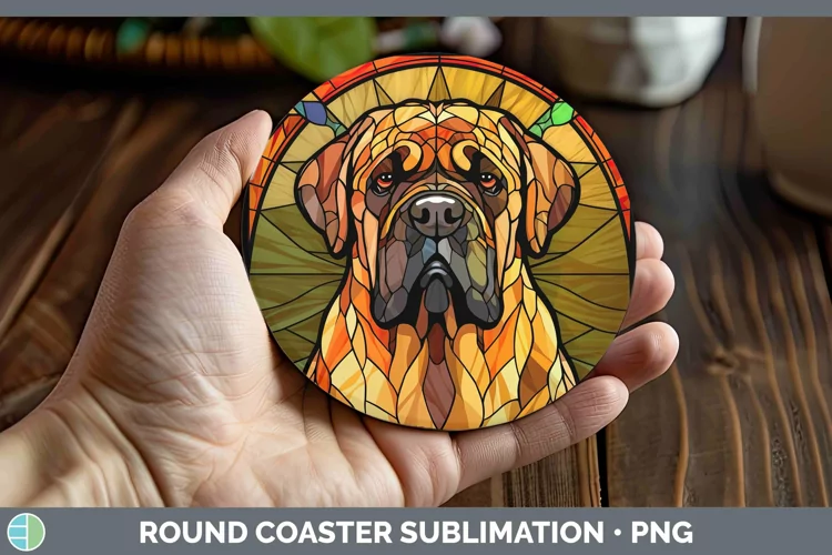 Stained Glass Mastiff Round Coaster Sublimation Coaster Desi