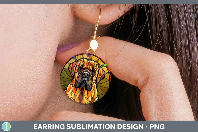 Stained Glass Mastiff Round Earrings Sublimation Earrings De