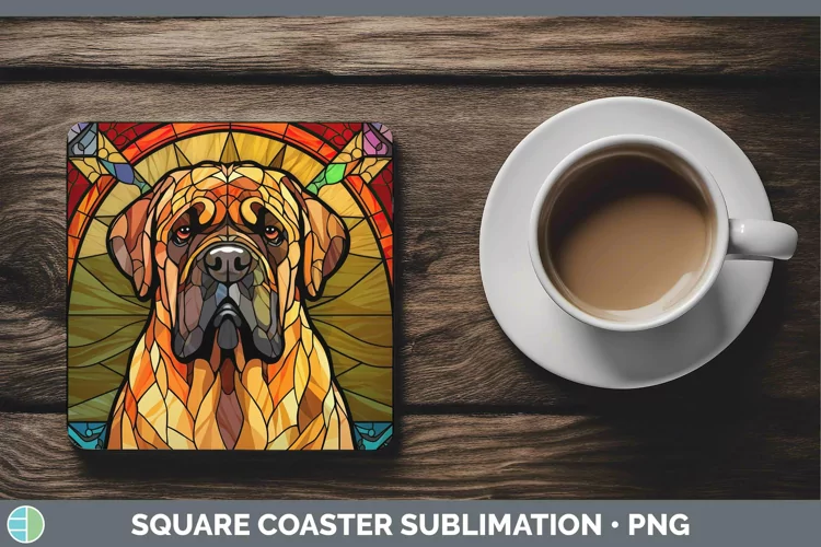 Stained Glass Mastiff Square Coaster Sublimation Coaster Des