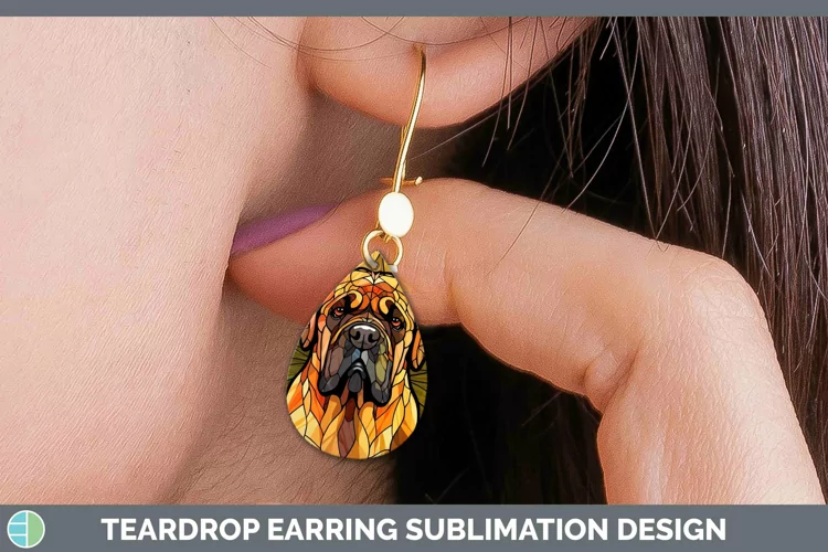 Stained Glass Mastiff Teardrop Earrings Sublimation Earrings