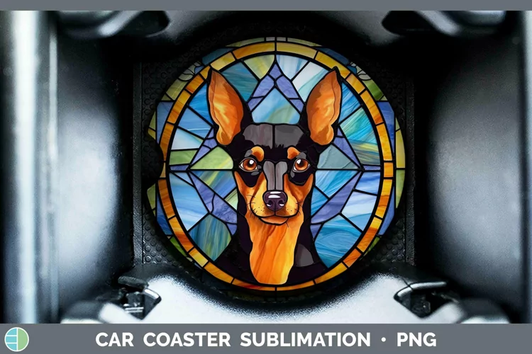 Stained Glass Miniature Pinscher Car Coaster Sublimation Coa