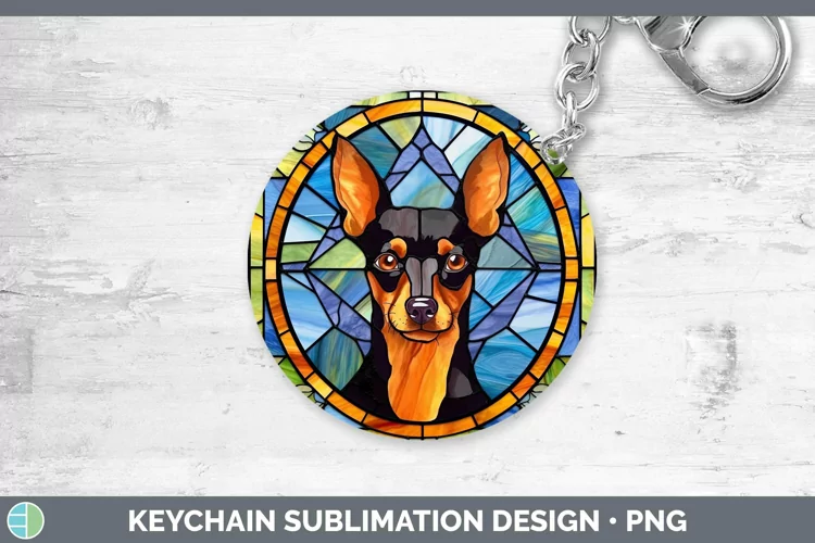 Stained Glass Miniature Pinscher Keychain Sublimation Keyrin