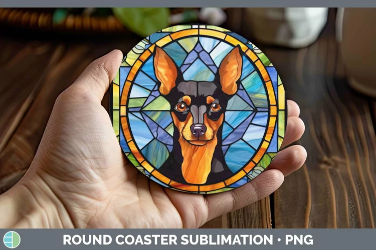 Stained Glass Miniature Pinscher Round Coaster Sublimation C