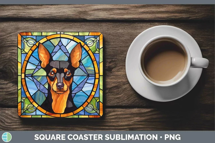 Stained Glass Miniature Pinscher Square Coaster Sublimation