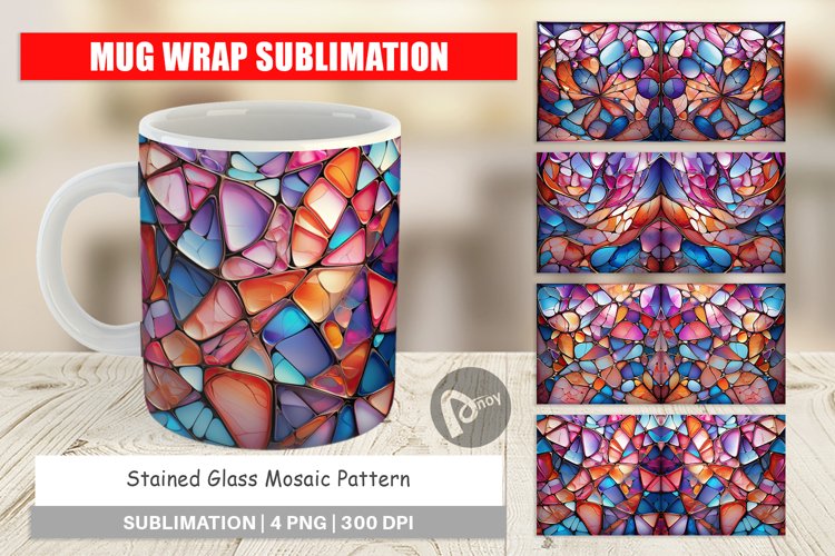 Mug Wrap Design Stained Glass Mosaic