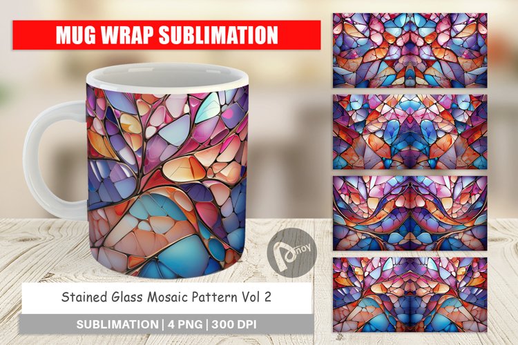 Mug Wrap Design Stained Glass Mosaic