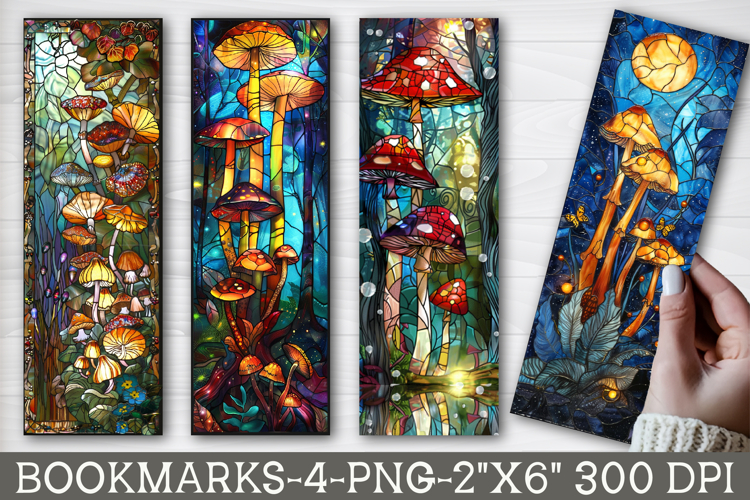Stained Glass Mushrooms Printable Bookmark