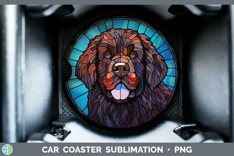 Stained Glass Newfoundland Car Coaster Sublimation Coaster D