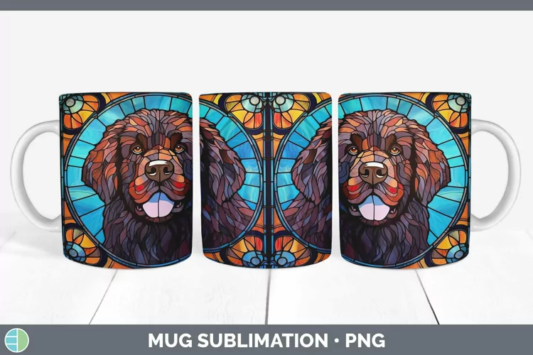 Stained Glass Newfoundland Mug Wrap Sublimation Coffee Cup D