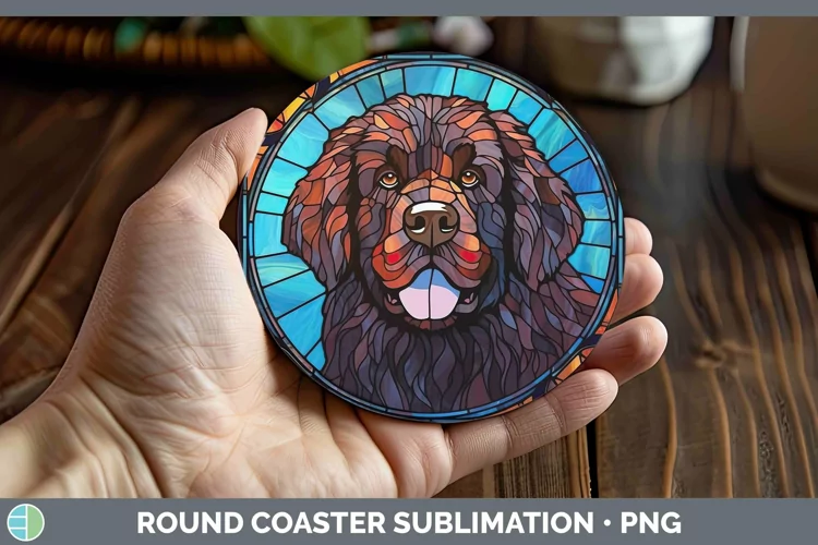 Stained Glass Newfoundland Round Coaster Sublimation Coaster