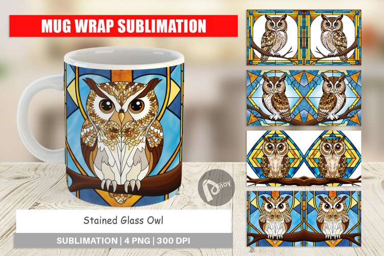 Mug Wrap Design Stained Glass Owl