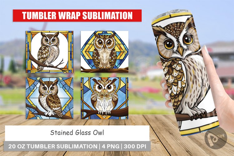 Tumbler Wrap Stained Glass Owl