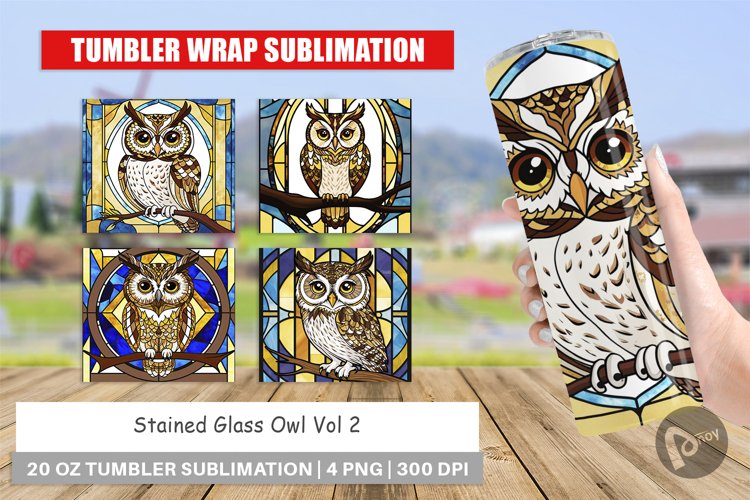 Tumbler Wrap Stained Glass Owl