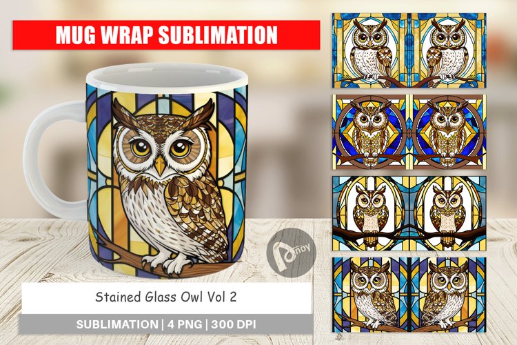 Mug Wrap Design Stained Glass Owl