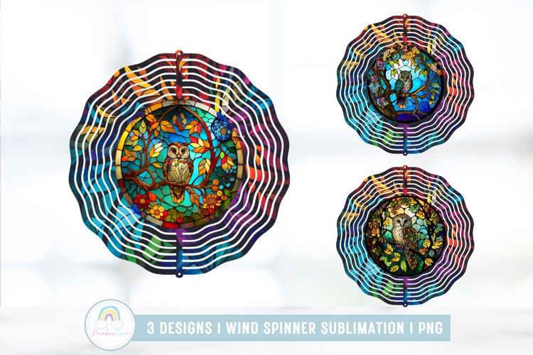 Stained Glass Owl Wind Spinner Sublimation Design PNG