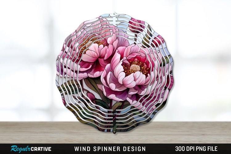 Stained Glass Peony Flowers Wind Spinner Sublimation PNG