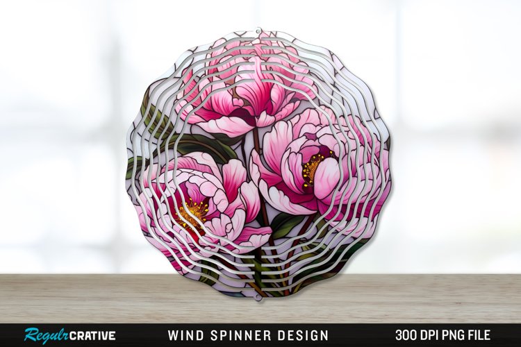Stained Glass Peony Flowers Wind Spinner Sublimation PNG