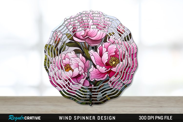 Stained Glass Peony Flowers Wind Spinner Sublimation PNG