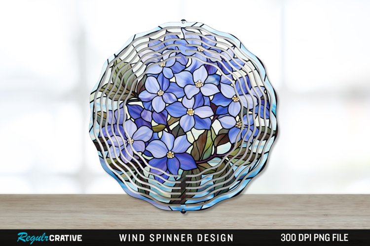 Stained Glass Periwinkle Flowers Flowers Wind Spinner PNG