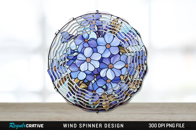 Stained Glass Periwinkle Flowers Flowers Wind Spinner PNG