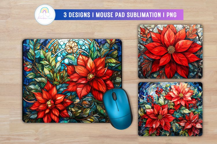 Stained Glass Poinsettia Mouse Pad Sublimation Designs