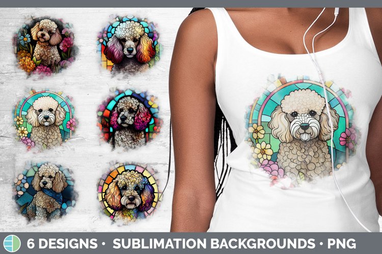 Stained Glass Poodle Dog Grunge Background | Sublimation Dis