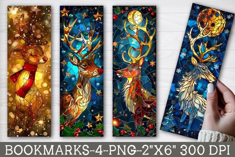 Stained Glass Reindeer Printable Bookmark