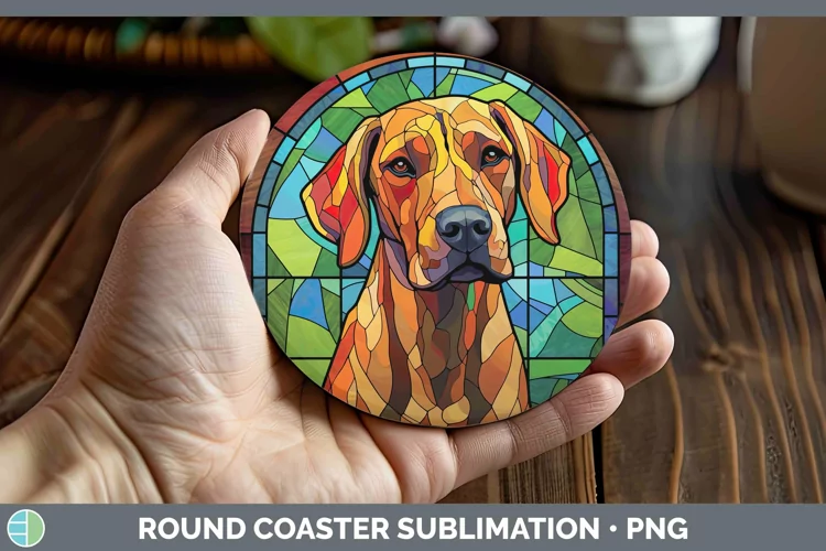 Stained Glass Rhodesian Ridgeback Round Coaster Sublimation