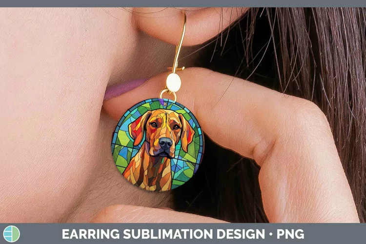 Stained Glass Rhodesian Ridgeback Round Earrings Sublimation