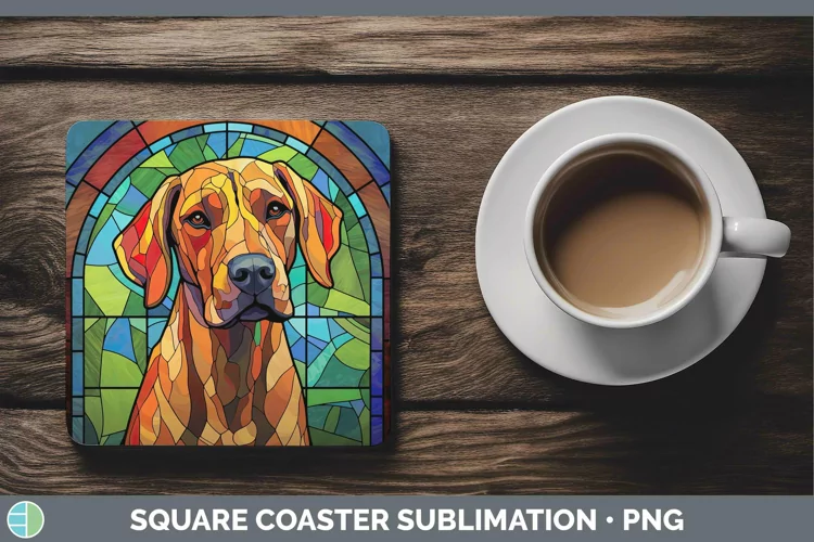 Stained Glass Rhodesian Ridgeback Square Coaster Sublimation