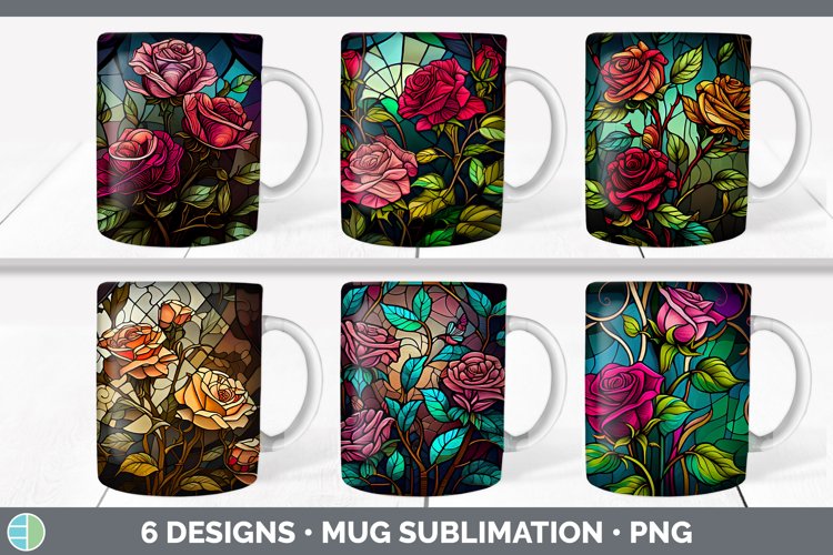 Bundle of six Painted Glass Roses Mug Wrap designs.