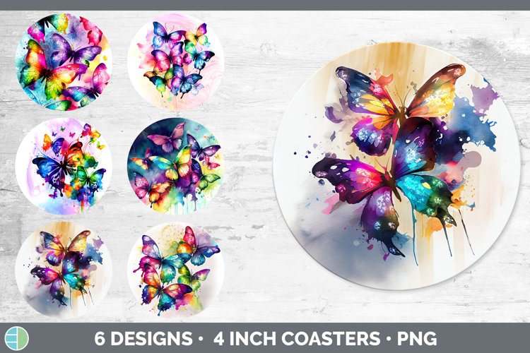 Rainbow Butterflies Round Coaster | Sublimation