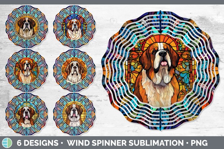 Bundle of six Painted Glass Saint Bernards Wind Spinner designs.